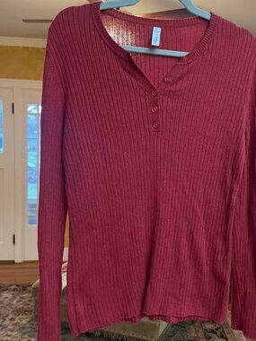 GREAT NORTHWEST INDIGO WOMENS RED HENLEY STYLE KNIT SWEATER SIZE XL